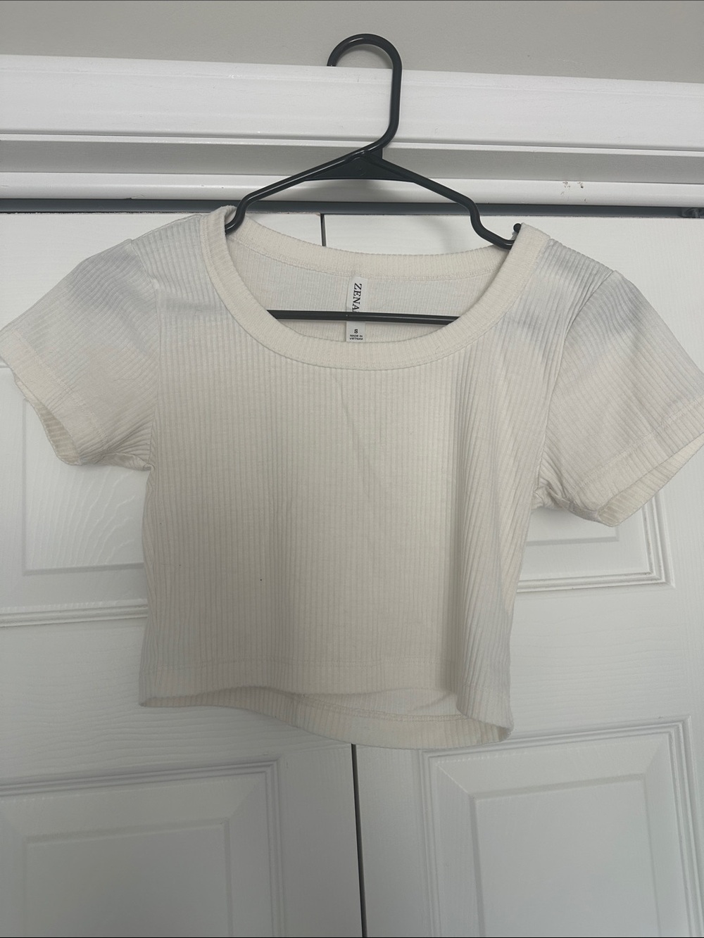 Zara Cream Ribbed Scoop Neck Crop Top